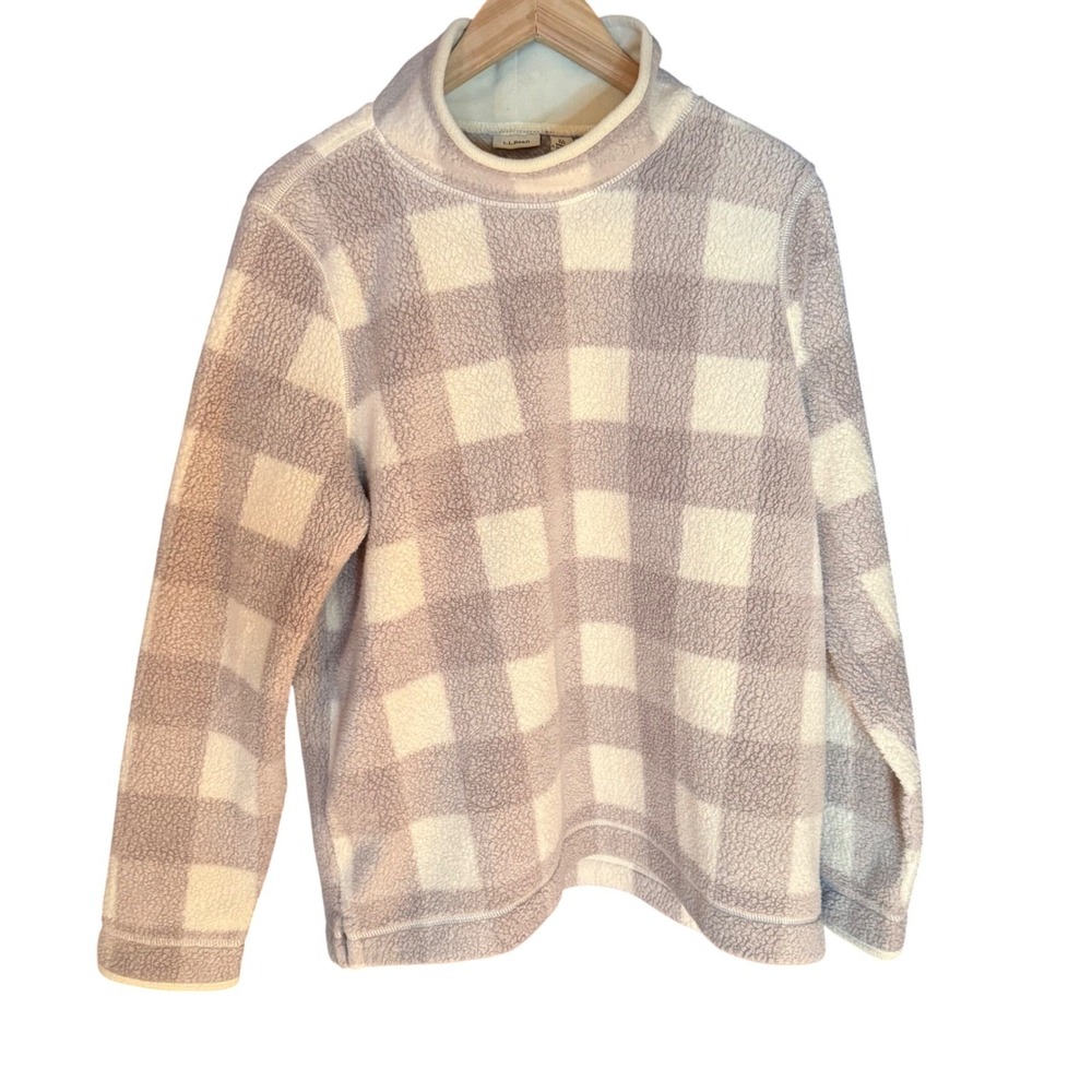 LL Bean Womens Buffalo Plaid Fleece Mock‎ Neck Pullover Sweatshirt XL